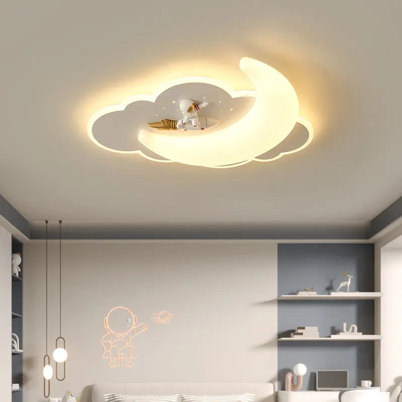 Contemporary Creative Astronaut Airplane Rotational Molding Iron LED Flush Mount Ceiling Light For Bedroom