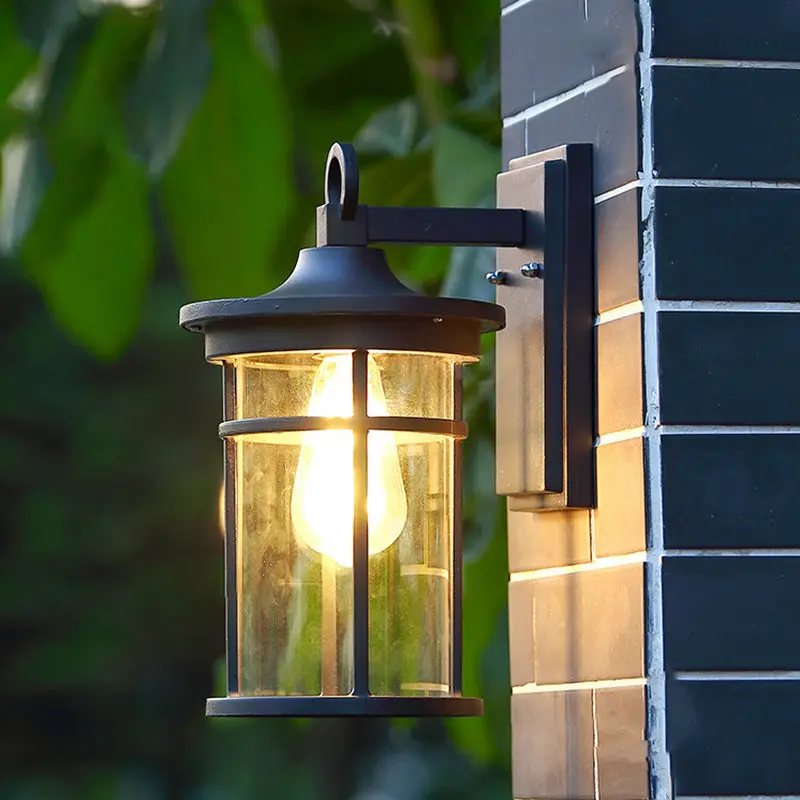 Contemporary Industrial Cylinder Aluminum Glass Shade 1-Light Waterproof Wall Sconce Lamp For Outdoor Patio