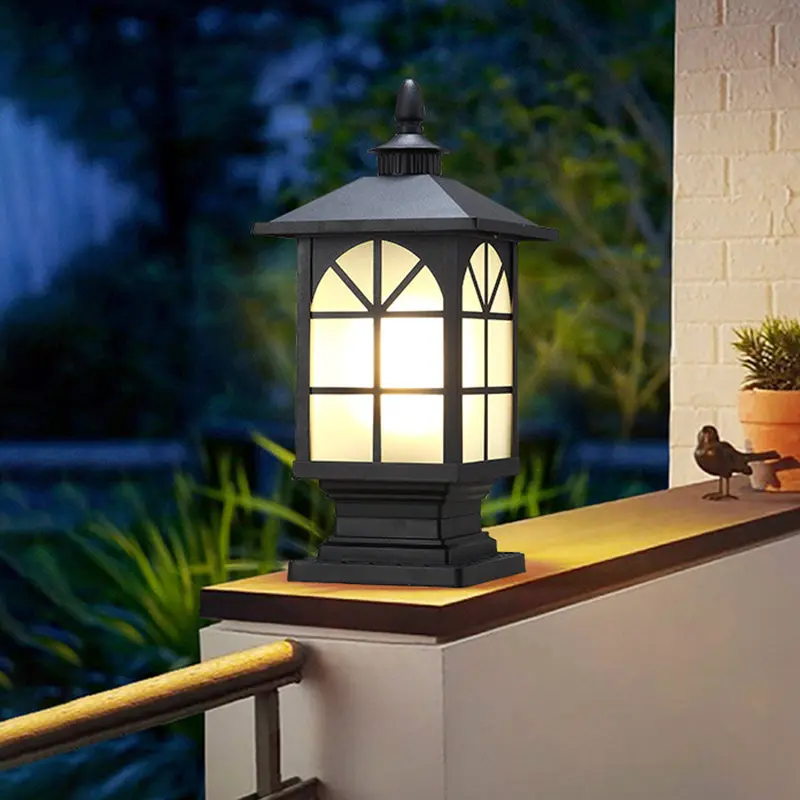 Contemporary Industrial Square Aluminum Frosted Glass 1-Light Outdoor Post Light For Garden