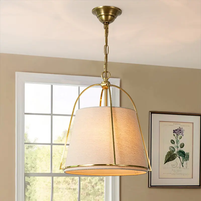 Modern Minimalist Trapezoidal Iron Fabric 3-Light Pendant Light For Dining Room