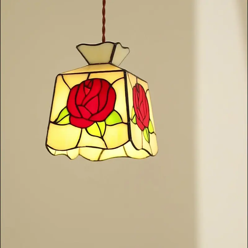 Traditional Vintage Prismatic Copper Hardware Glass 1-Light Pendant Light For Bedroom