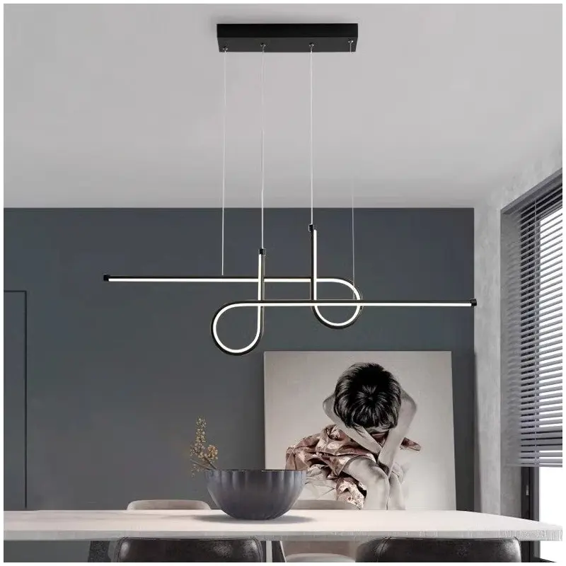 Contemporary Creative Aluminum Silica Line Geometrical LED Chandeliers Island Light For Dining Room