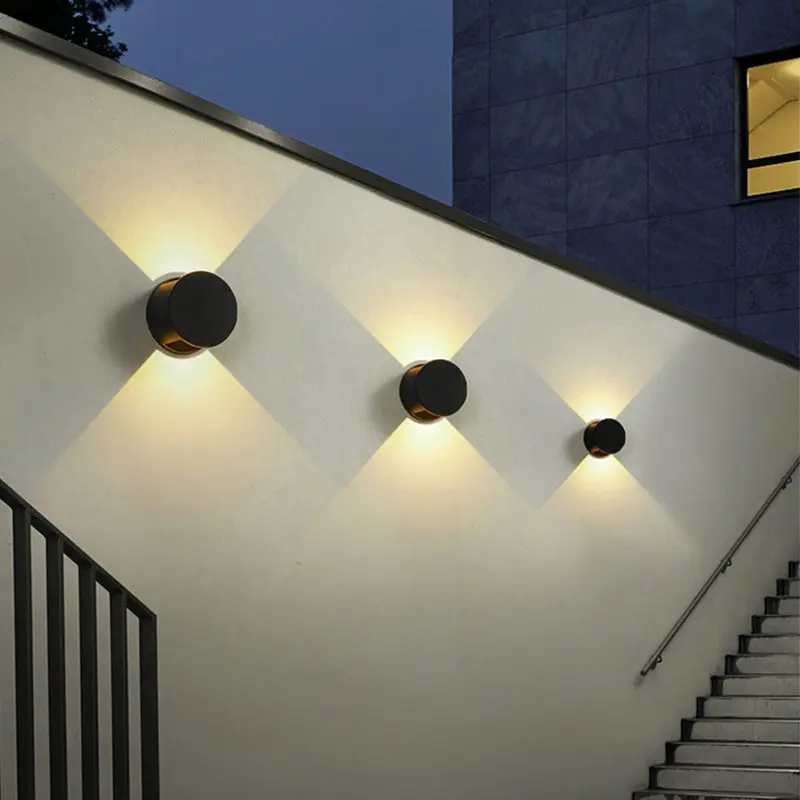 Modern Minimalist Round Aluminum Up And Down Illuminated LED Waterproof Wall Sconce Lamp For Outdoor Patio