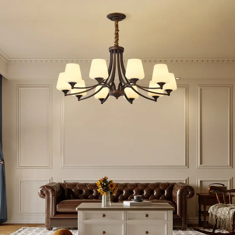 Traditional Vintage Round Glass Iron 3/6/8/10 - Light Chandelier For Bedroom