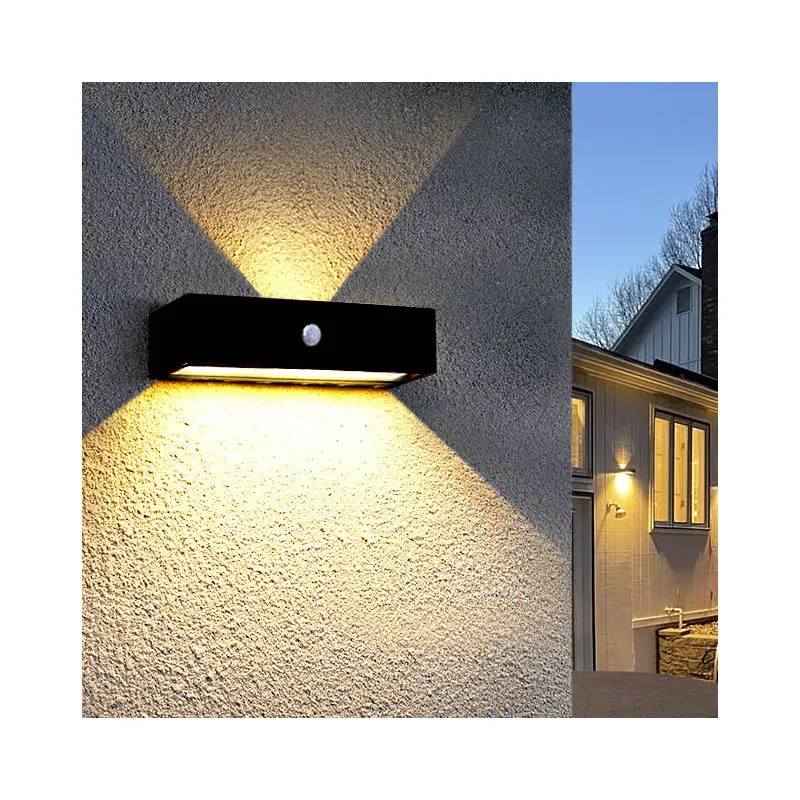 Modern Simplicity Rectangular Aluminum Up And Down Illuminated LED Solar Wall Sconce Lamp For Outdoor Patio