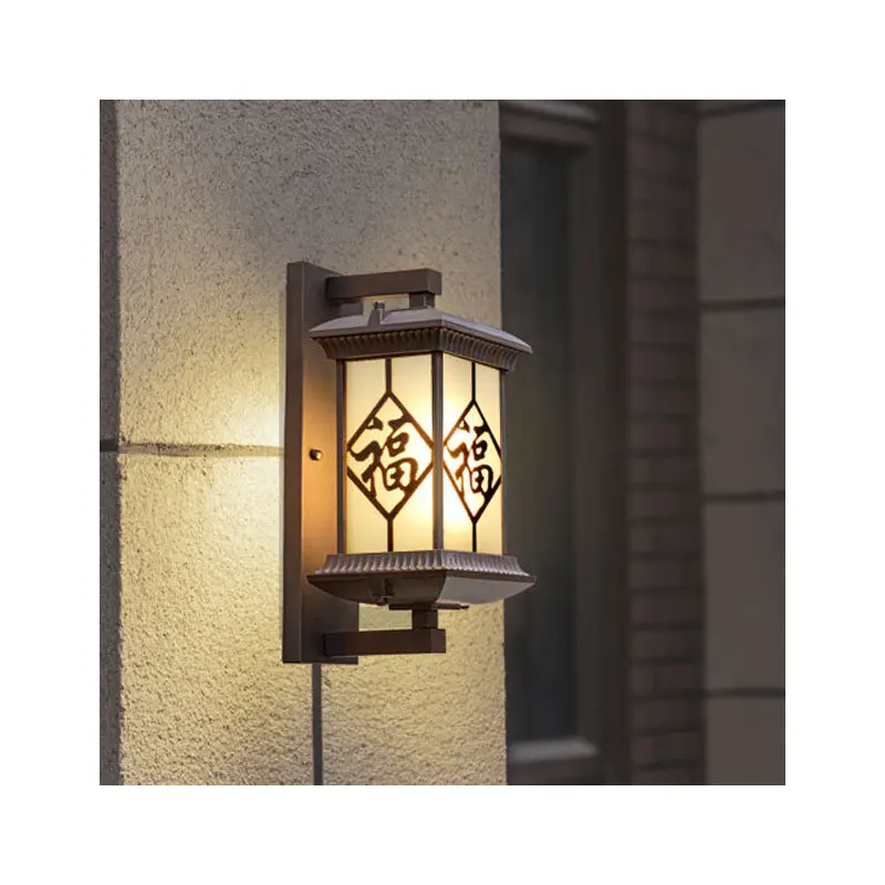 Traditional Chinese Aluminum Glass Column 1-Light Outdoor Wall Sconce Lamp For Garden