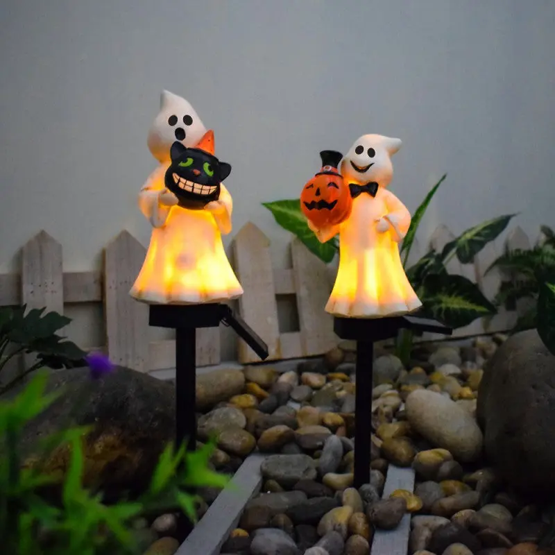 Contemporary Creative Solar Waterproof Ghost Pumpkin Cat Resin Plastic LED Outdoor Light For Garden