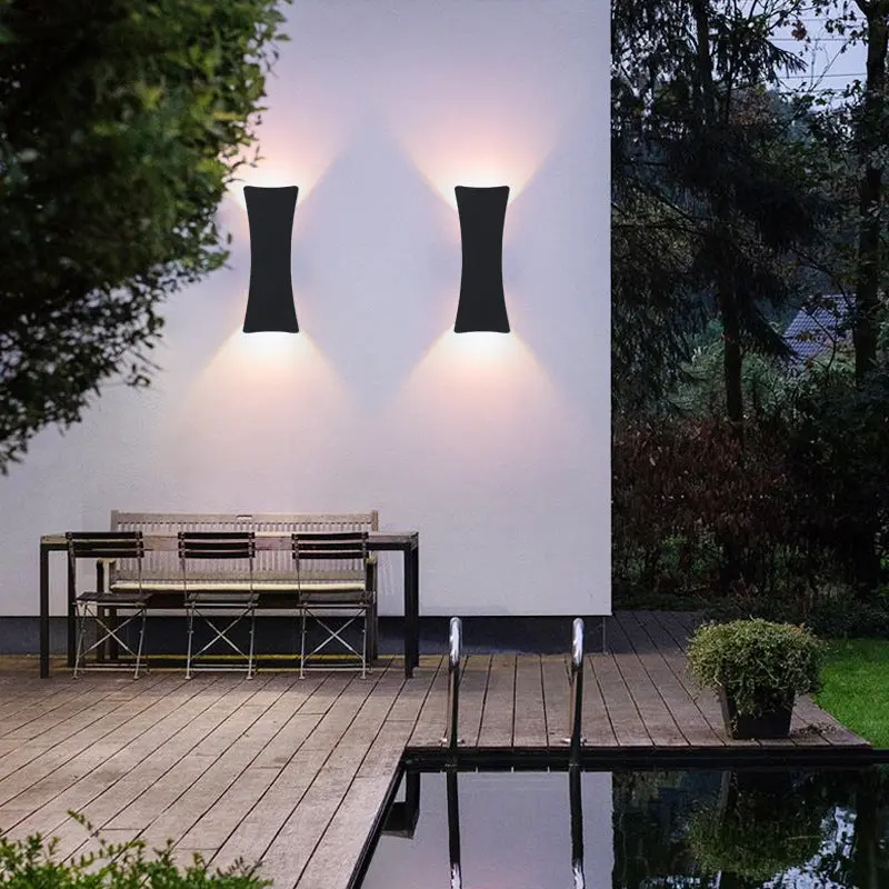 Modern Minimalist Curved Aluminum Up And Down Illuminated LED Waterproof Wall Sconce Lamp For Outdoor Patio