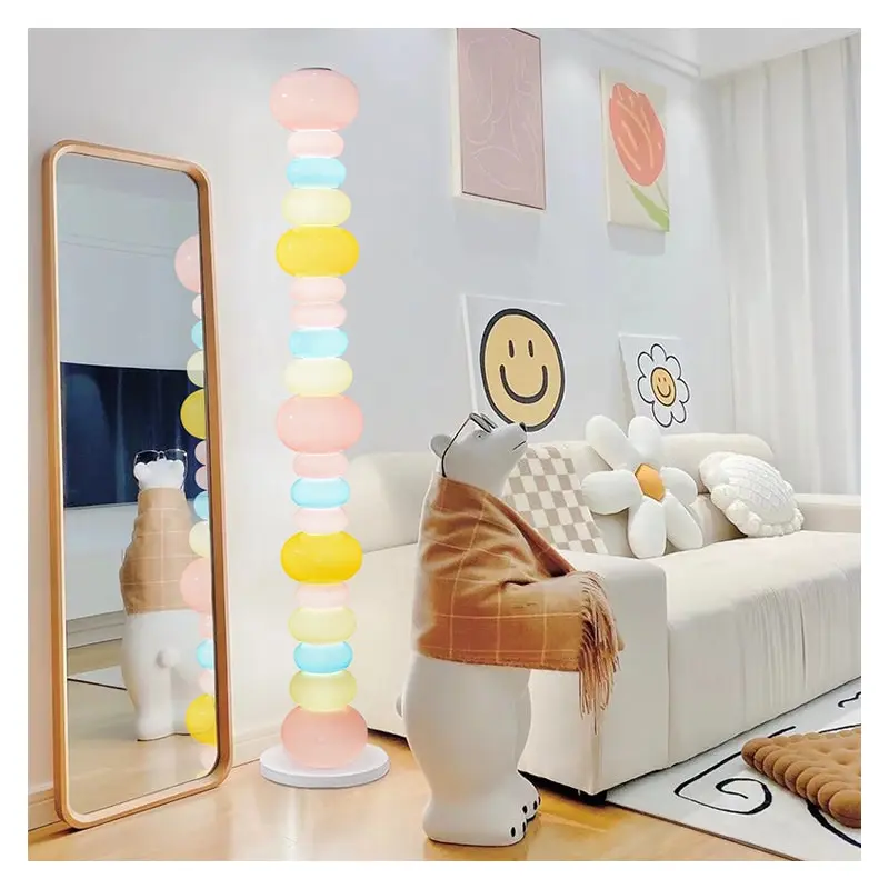 Contemporary Creative Candy Cane Shape Round Hardware Glass LED Standing Floor Lamp For Living Room