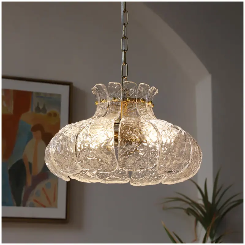 Traditional Vintage Round Floral Iron Glass 4-Light Pendant Light For Living Room