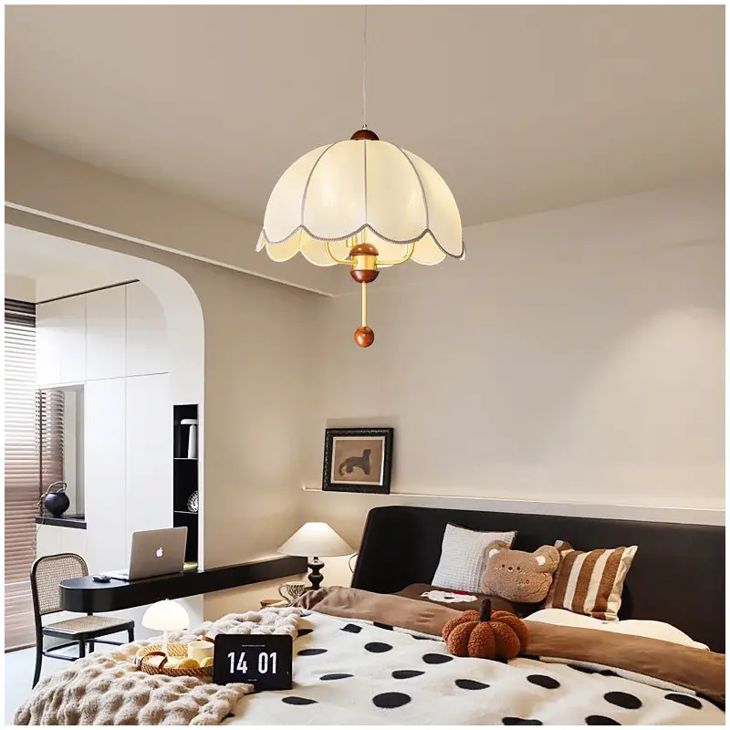 Traditional Vintage Round Dome Floral Print Full Copper Fabric Shade 3-Light Pendant Light For Living Room