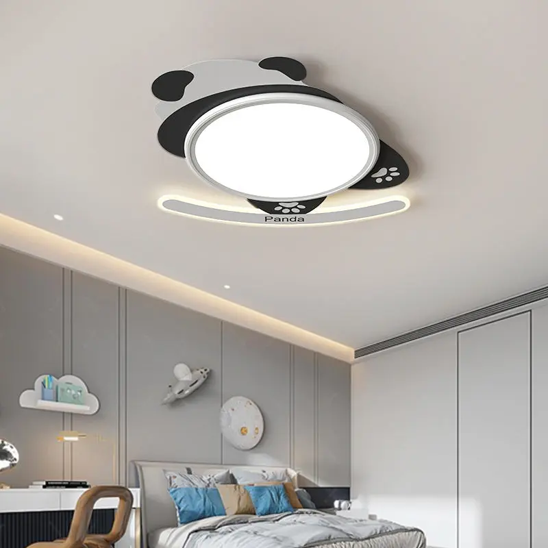 Contemporary Creative Kids Cartoon Panda Iron Aluminum Acrylic LED Flush Mount Ceiling Light For Bedroom