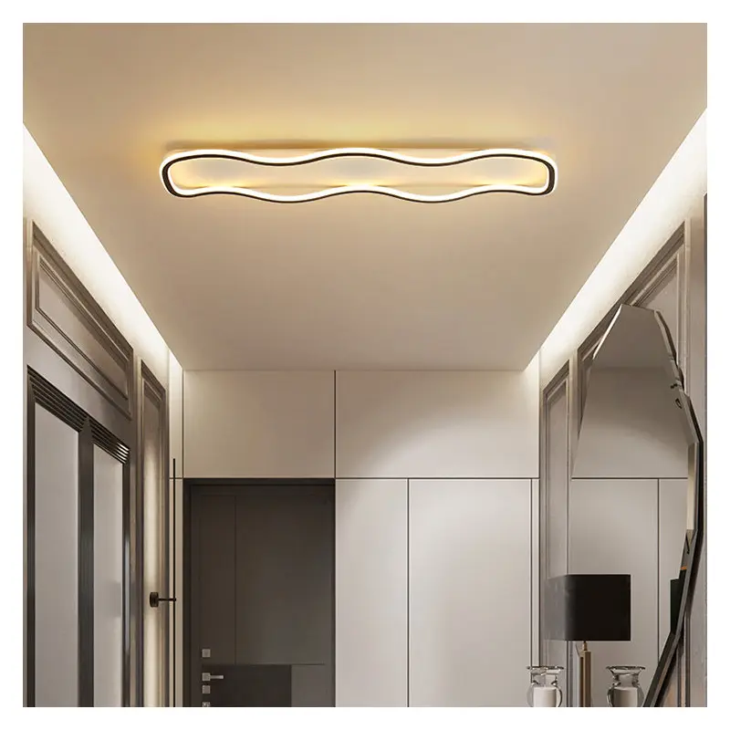 Contemporary Creative Rectangle Wave Linear Iron Aluminum Silicone LED Flush Mount Ceiling Light For Bedroom