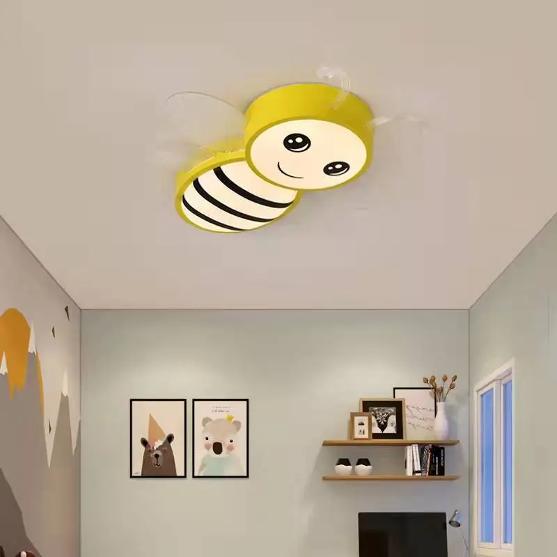Contemporary Creative Kids Cartoon Bee Iron Acrylic LED Flush Mount Ceiling Light For Bedroom
