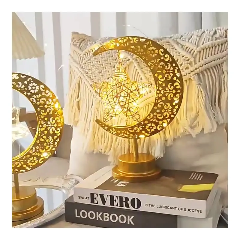 Contemporary Creative Moon Star Orb Bulb Shape Iron Glass Rattan LED Table Lamp For Bedroom