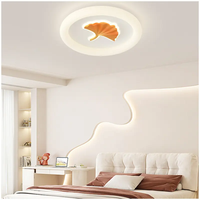 Modern Simplicity Iron PE Round Ginkgo Leaf LED Flush Mount Ceiling Light For Living Room