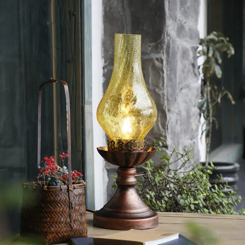Traditional Vintage Bottle Cone Half Round Textured Iron Glass 1-Light Table Lamp For Bedroom