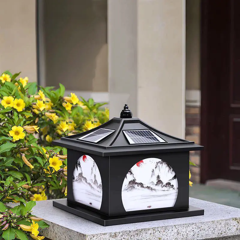 Traditional Chinese Solar Waterproof Iron ABS PC Pointed Square Landscape LED Landscape Lighting Outdoor Light For Garden