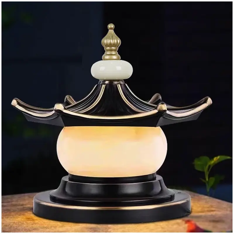 Traditional Chinese Waterproof Aluminum Imitation Marble Pointed Lantern 1-Light Landscape Lighting Outdoor Light For Garden