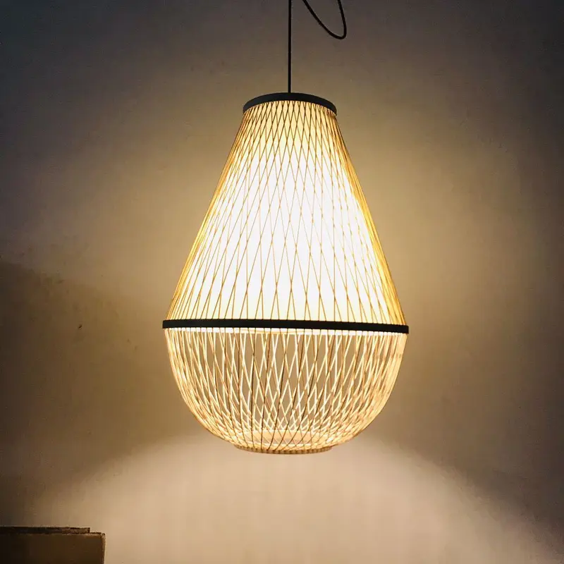 Traditional Vintage Round Cone Cutout Bamboo 1-Light Pendant Light For Living Room