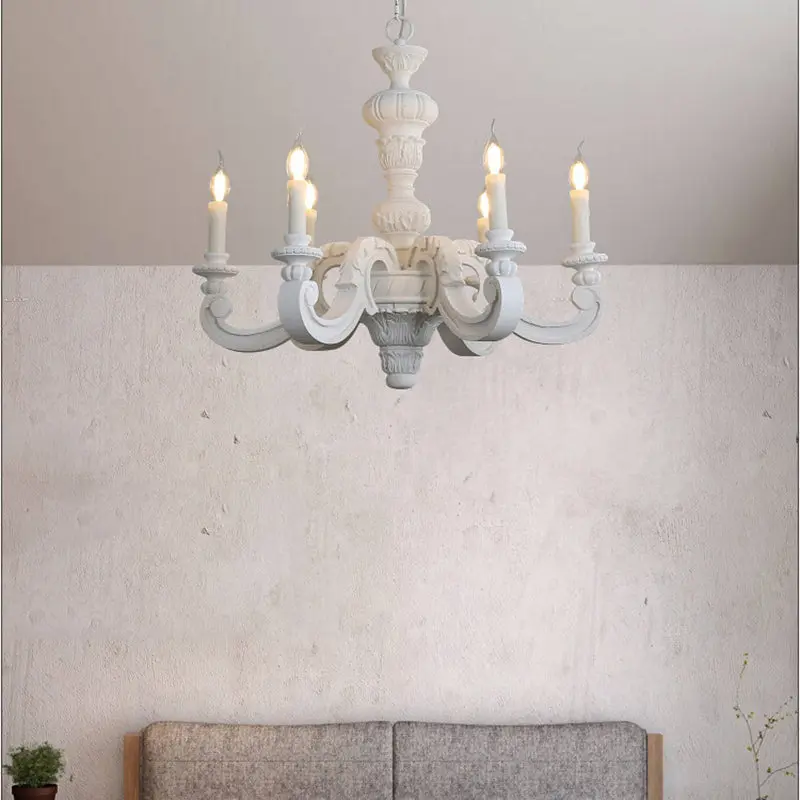 Traditional Vintage Wood Pillar Candle-Shaped 5/6/8 Light Chandeliers For Living Room