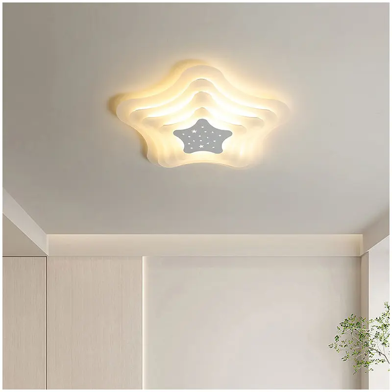 Modern Simplicity Cream Pentagram Clouds Acrylic Iron LED Flush Mount Ceiling Light For Living Room