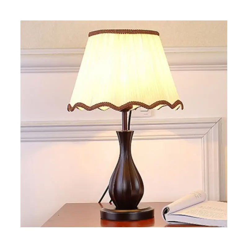 Traditional Vintage Drum Fabric Wood 1-Light Table Lamp For Living Room