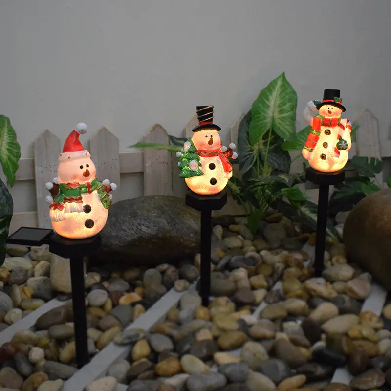 Contemporary Creative Christmas Resin Snowman LED Solar Decoration Ground Insert Landscape Light For Garden
