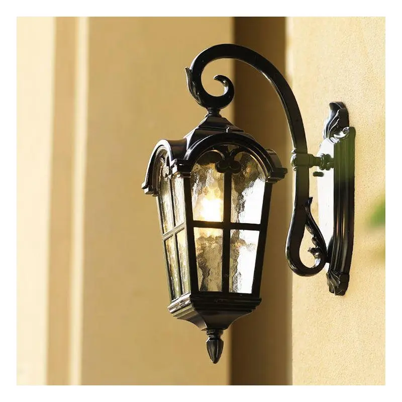 Traditional European Quadrilateral Lace Aluminum Printed Glass 1-Light Outdoor Wall Sconce Lamp For Garden