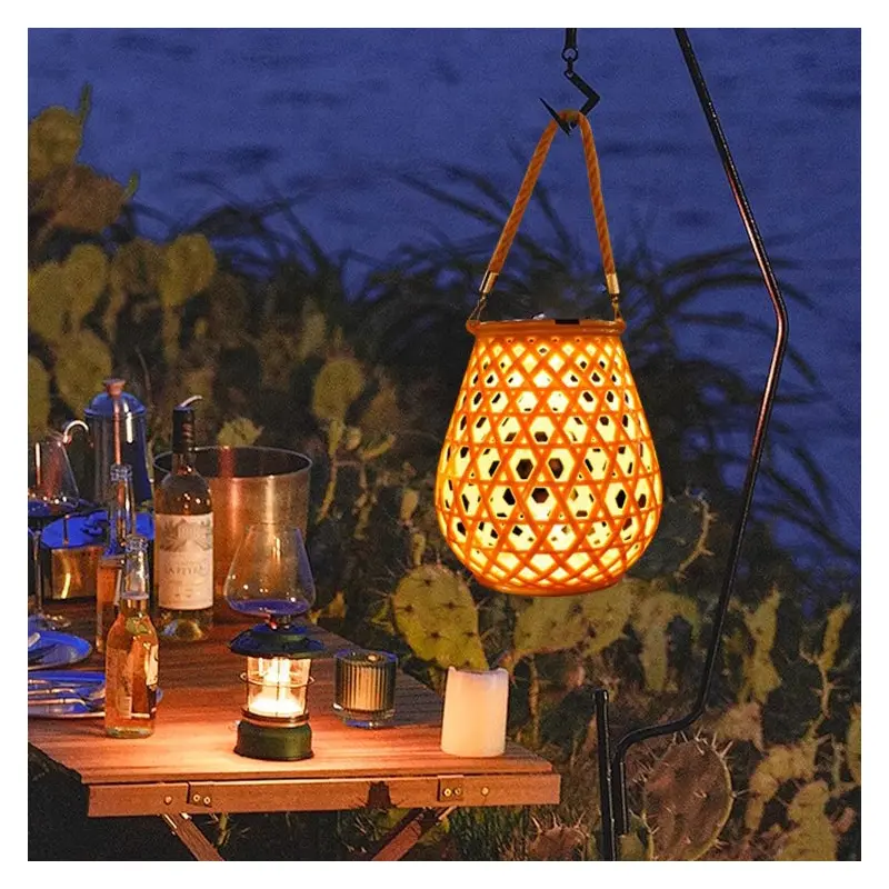 Traditional Chinese Solar Waterproof Oval Round Hollow Mesh ABS LED Outdoor Landscape Light For Garden