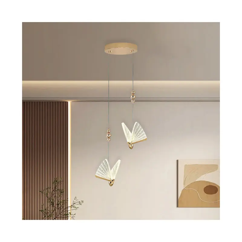 Contemporary Creative Adjustable Height Butterfly Acrylic Iron Zinc Alloy LED Chandelier For Living Room