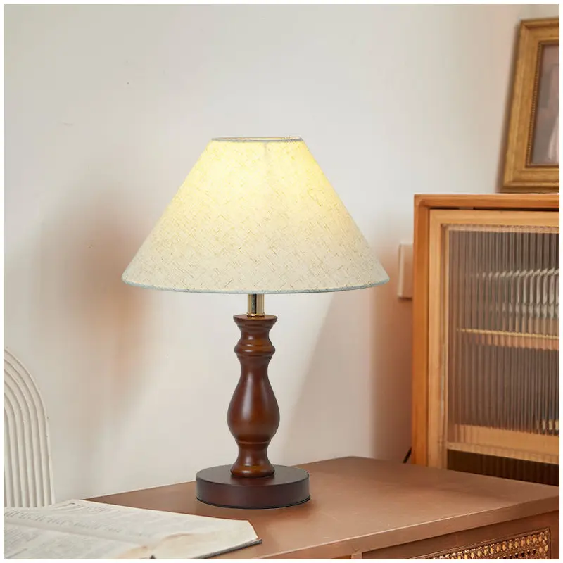 Traditional Vintage Drum Floral Fabric Wood 1-Light Table Lamp For Living Room