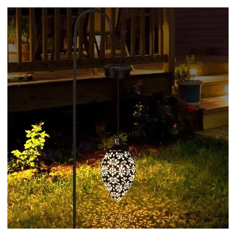 Modern Art Deco Solar Leaf Hollow Out Iron LED Outdoor Light For Garden