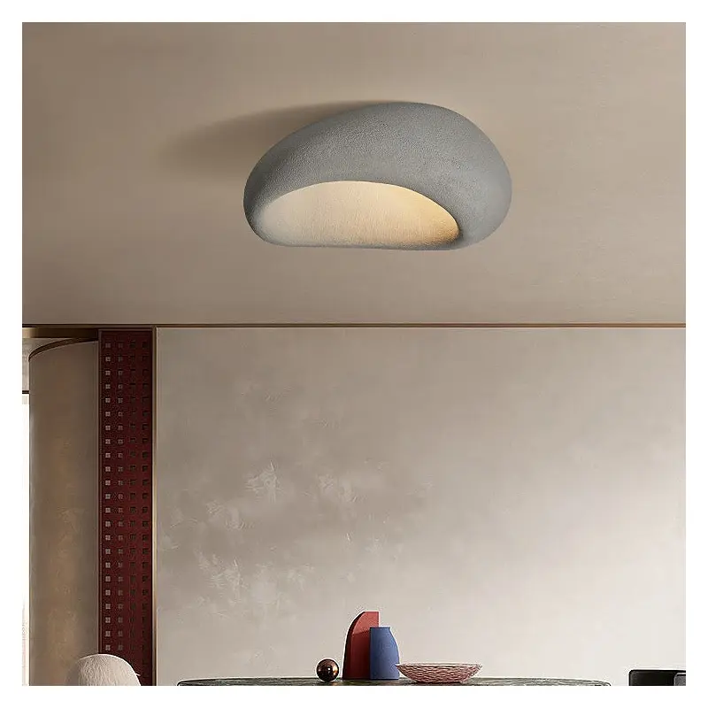 Traditional Japanese Irregular Oval High Density Polystyrene 1-Light Flush Mount Ceiling Light For Living Room