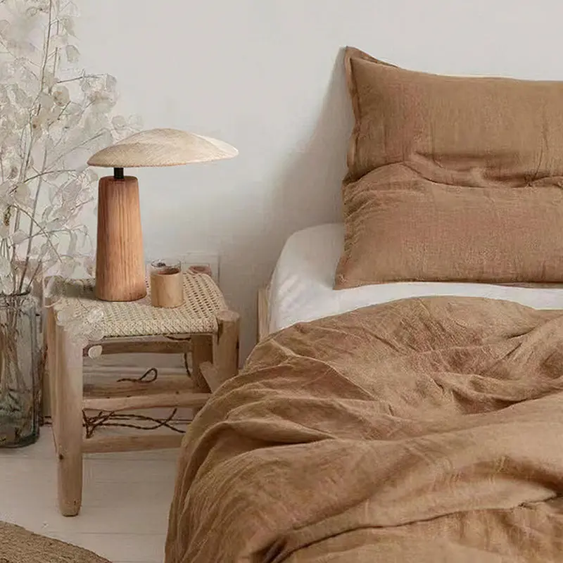 Traditional Japanese Oval Fabric Wood LED Table Lamp For Bedroom