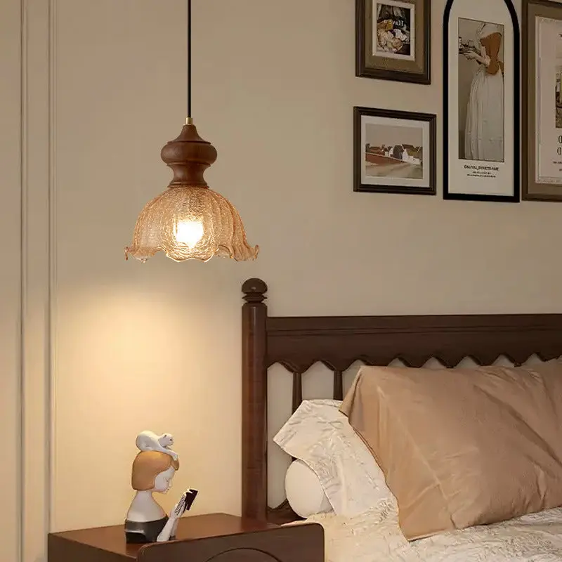 Traditional Vintage Dome Walnut Glass 1-Light Pendant Light For Bedroom