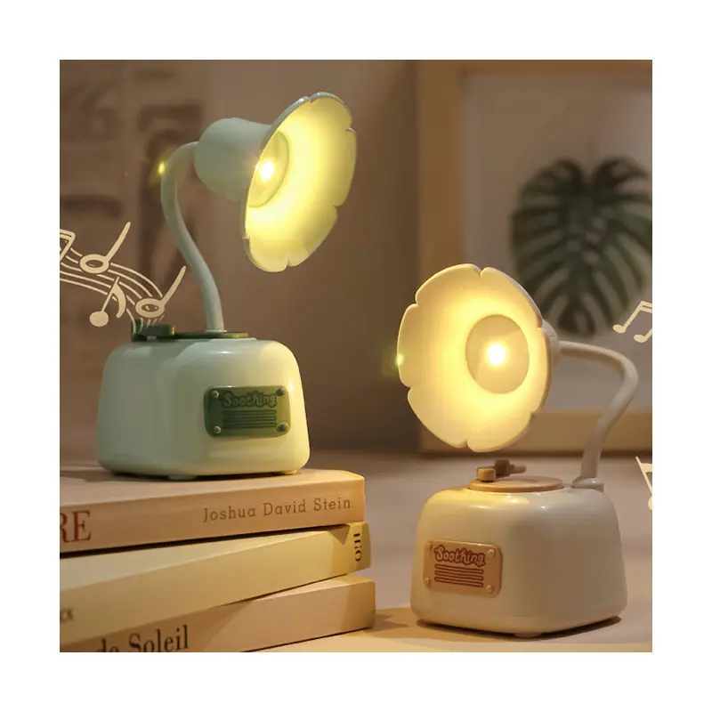 Contemporary Creative Flower Gramophone Shape PC LED Table Lamp For Living Room