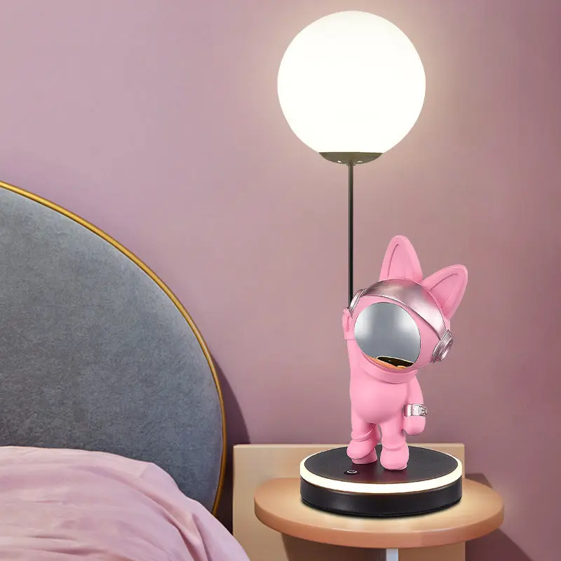 Contemporary Creative Cartoon Kids Space Rabbit Balloon Resin Plastic LED Table Lamp For Bedroom