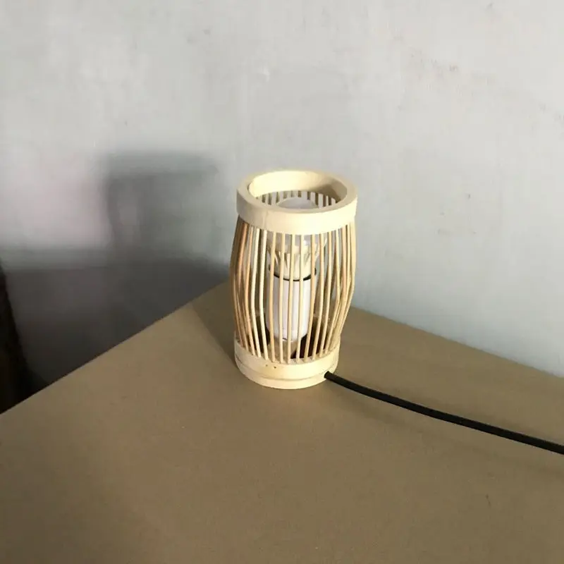 Traditional Japanese Oval Round Bar Hollow Bamboo 1-Light Table Lamp For Bedroom