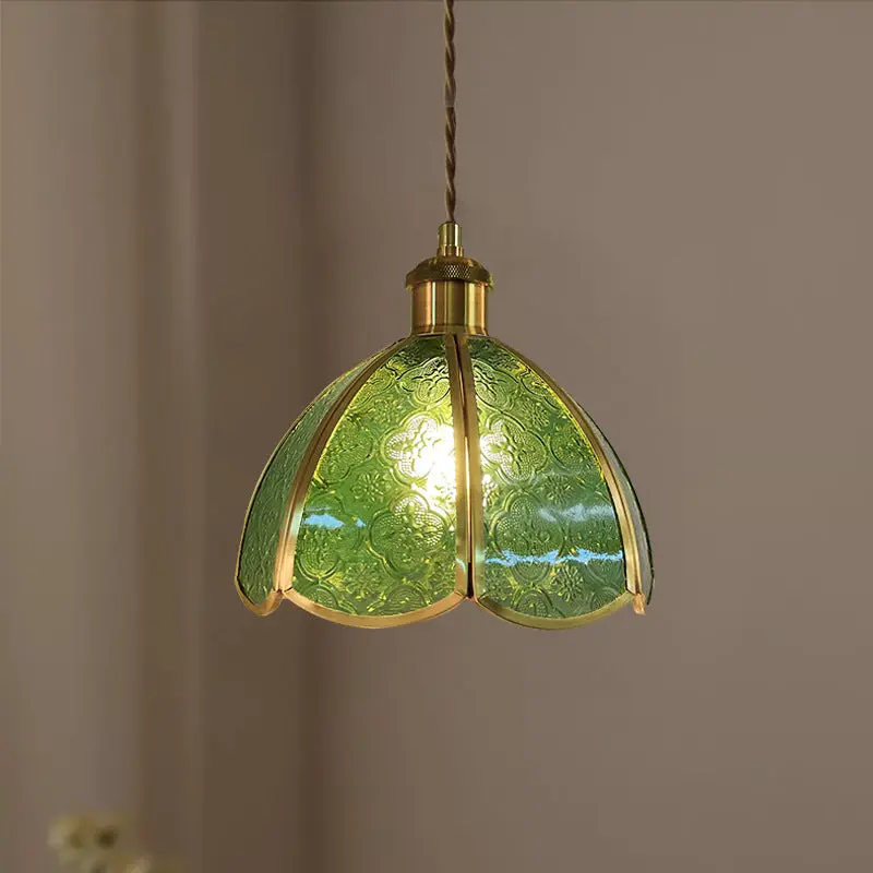 Traditional Vintage Dome Copper Glass 1-Light Pendant Light For Living Room