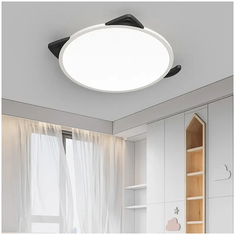 Modern Simplicity Kids Iron Aluminum Acrylic Round Cat's Ear LED Flush Mount Ceiling Light For Bedroom