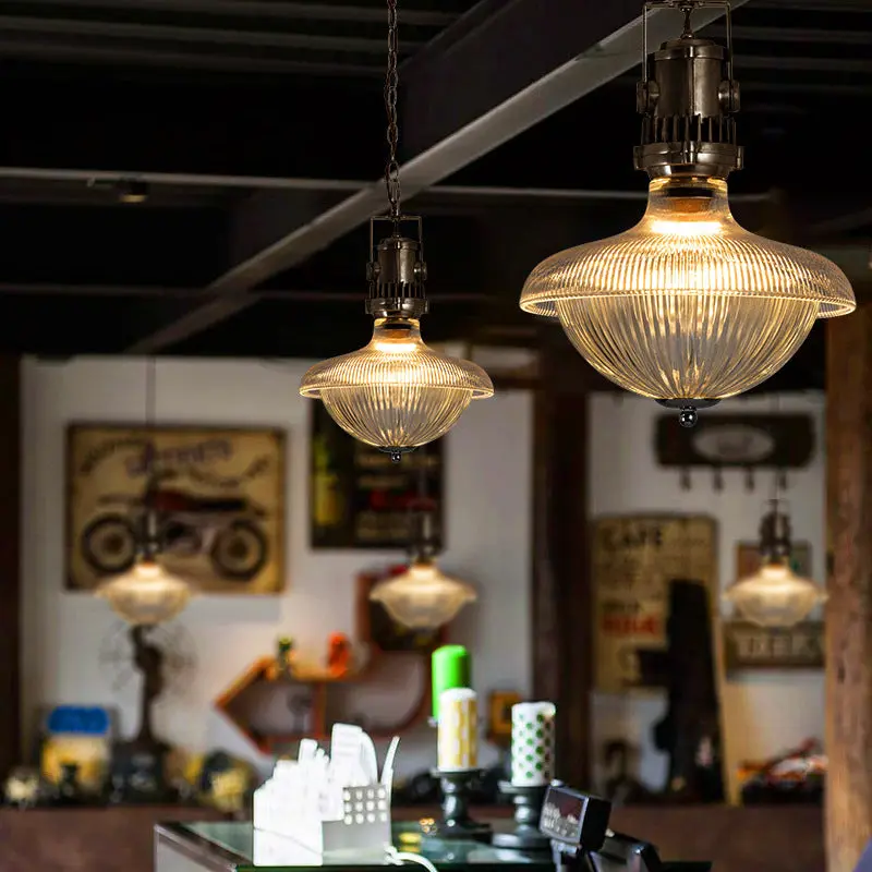 Traditional Vintage Half Round Bowl Cylinder Glass Aluminum 1-Light Pendant Light For Living Room