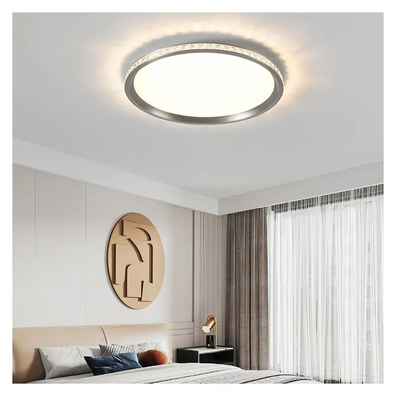 Modern Simplicity Round Aluminum Crystal Metal LED Flush Mount Ceiling Light For Bedroom