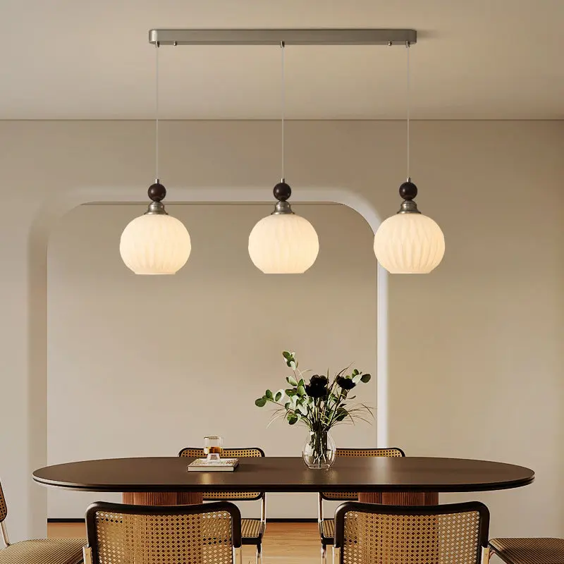 Traditional Vintage Oval Iron Wood Glass 1/3-Light Pendant Light For Living Room