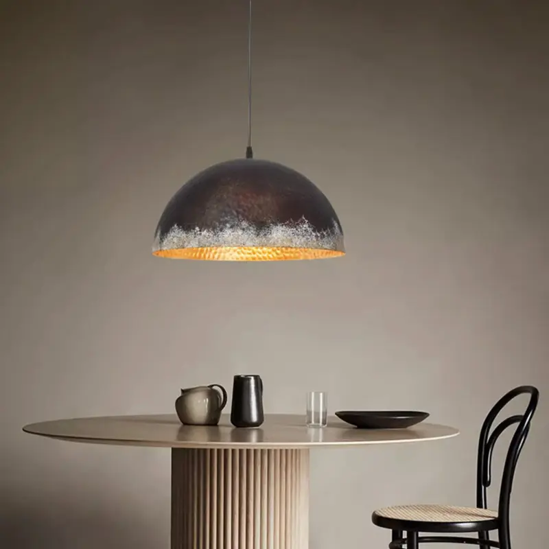 Traditional Vintage Semicircle Oval Dot Hand Painted Steel 1-Light Pendant Light For Living Room