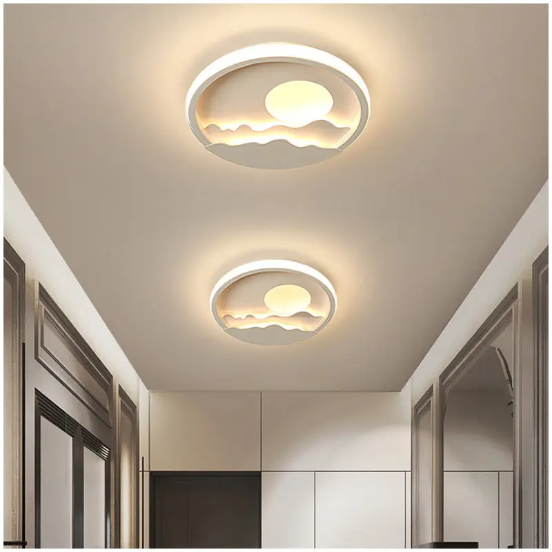 Contemporary Creative Iron Aluminum Silica Sun Wavy Line Round LED Flush Mount Ceiling Light For Hallway