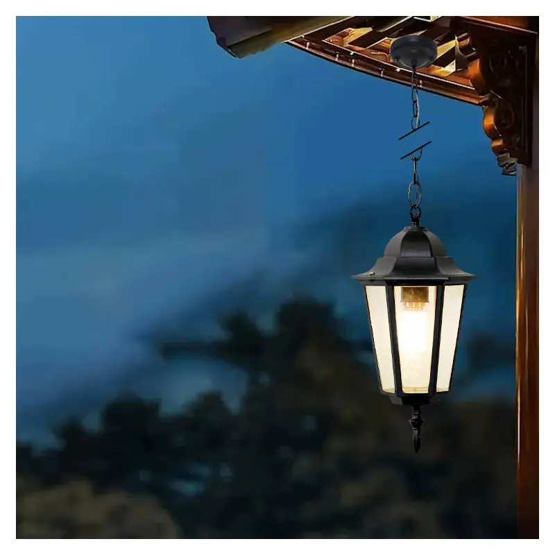 Traditional Vintage Waterproof Hexagonal Aluminum Acrylic 1-Light Pendant Light For Outdoor Patio