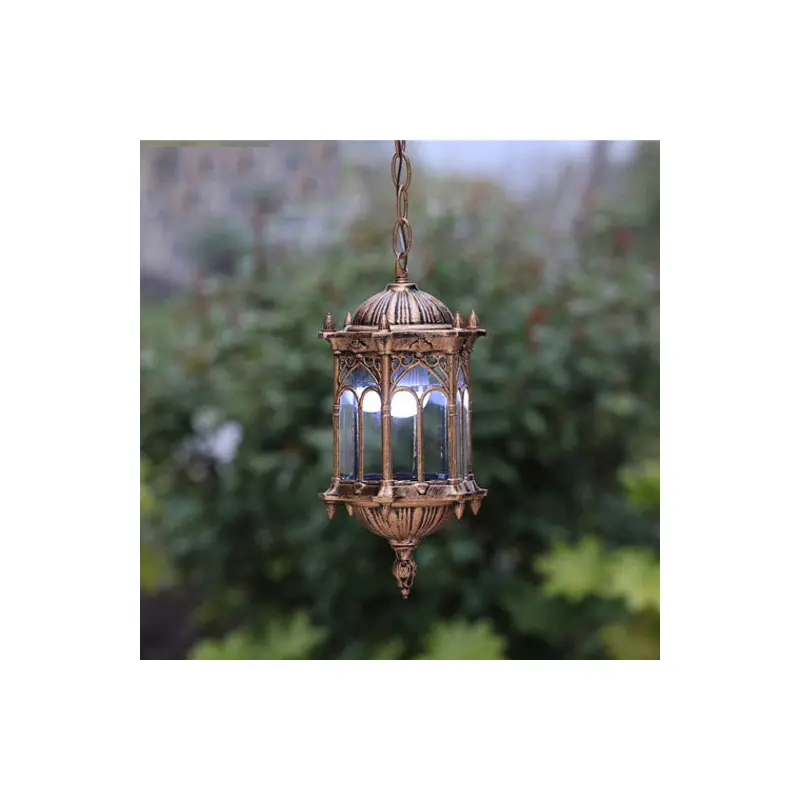 Traditional Vintage Waterproof Hexagonal Column Palace Aluminum Acrylic 1-Light Pendant Light For Outdoor Patio