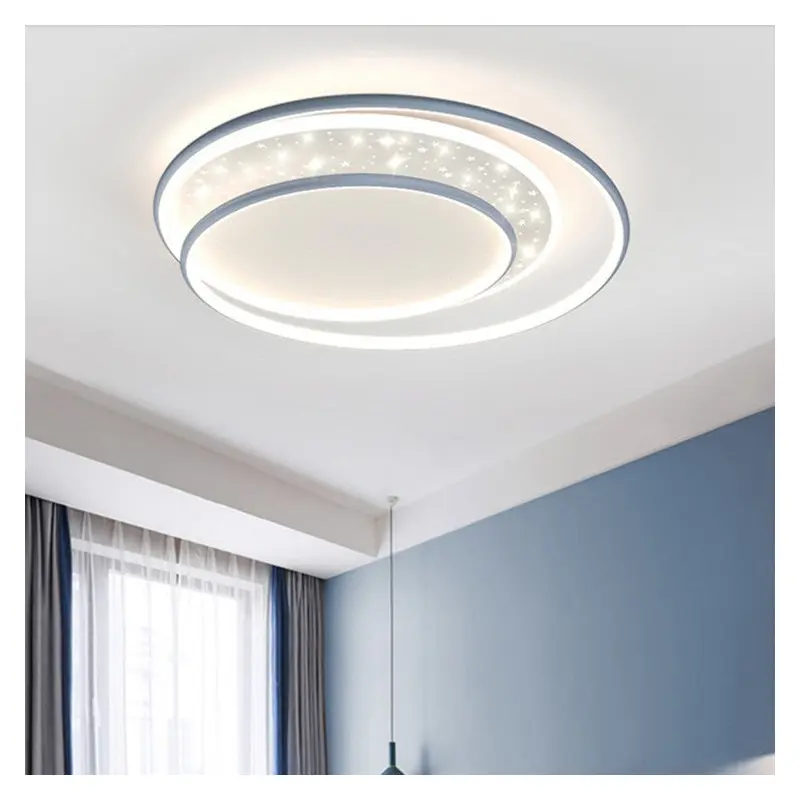 Contemporary Creative Iron Aluminum Acrylic Starry Sky Round Hollow Out LED Flush Mount Ceiling Light For Living Room