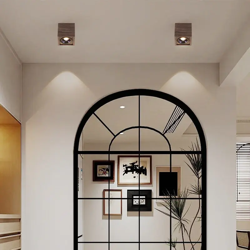 Modern Simplicity Square Cube Aluminum Walnut LED Flush Mount Ceiling Light For Living Room